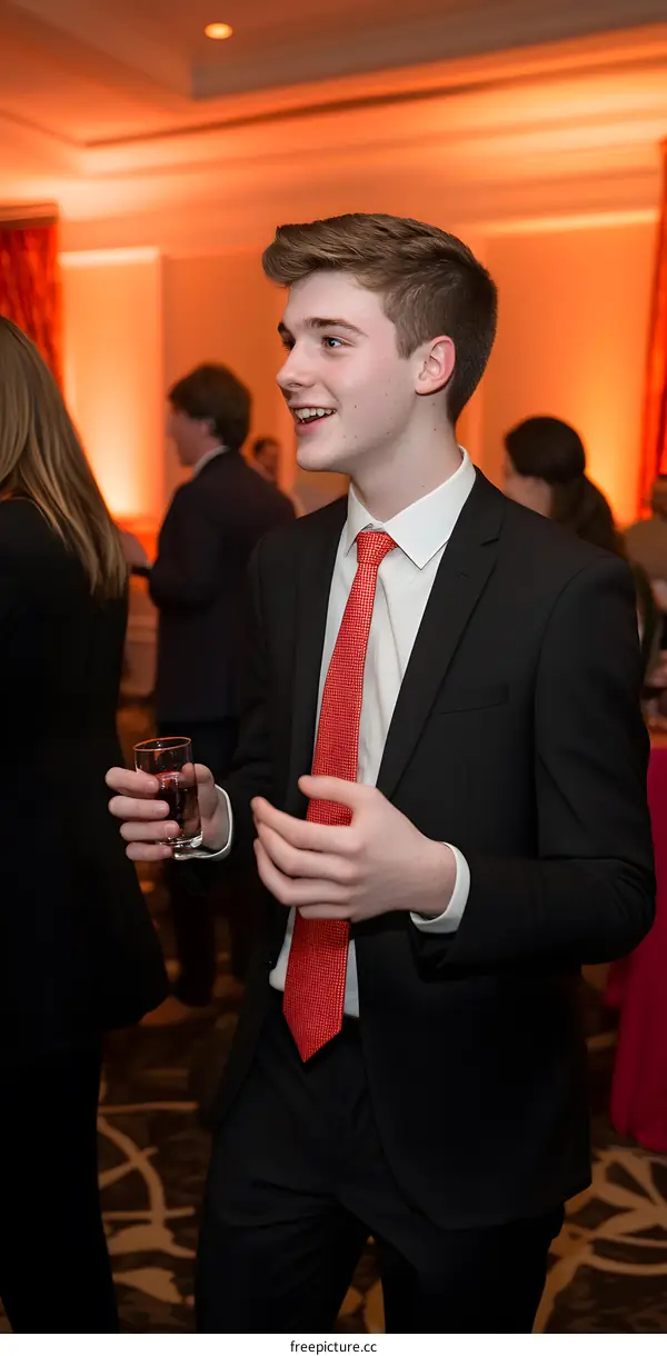 Man in Suit at Formal Event Holding a Drink
