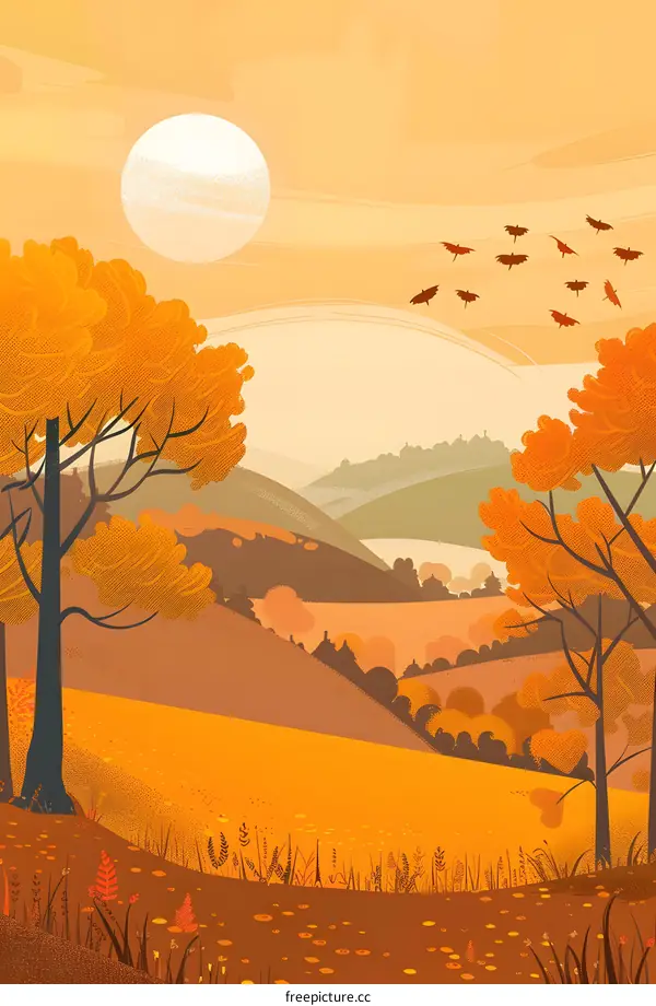 Autumn Landscape with Hills and Trees