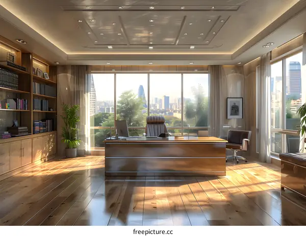 Modern Office Interior Design with Large Windows and City View