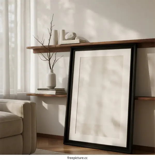 Empty Frame with Shelving and Natural Light in Living Room