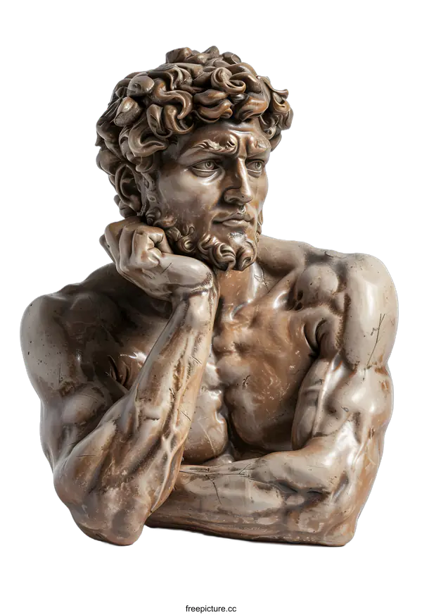[Transparent Background PNG]Contemplative Sculpture of a Muscular Man