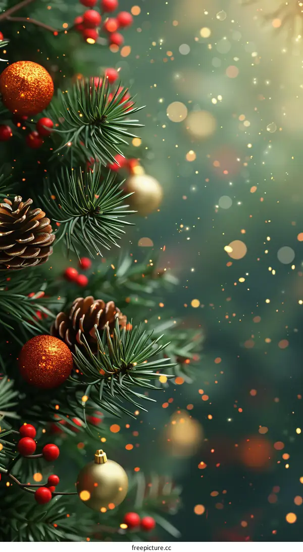 Glittery Christmas Tree with Red and Gold Ornaments