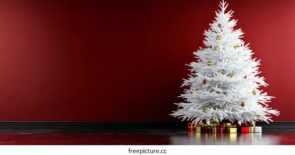 White Christmas Tree in Red Room Illustration