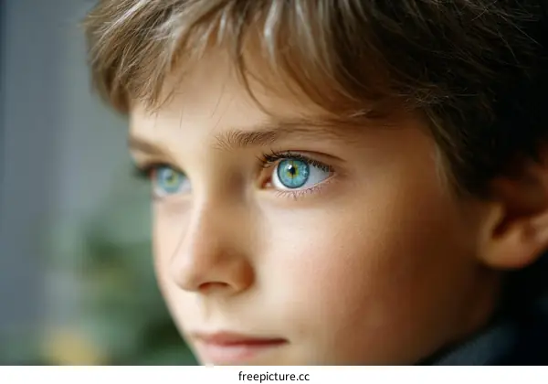Close-up Portrait of a Child with Beautiful Blue Eyes