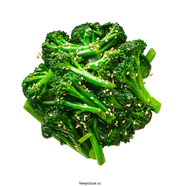 [Transparent Background PNG]Steamed broccoli with sesame seeds in a bowl
