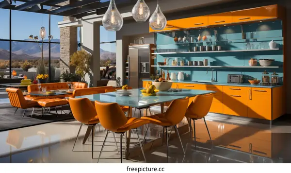 Modern luxury house interior kitchen dining room