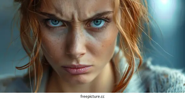 Close-up Portrait of a Woman with Intense Expression