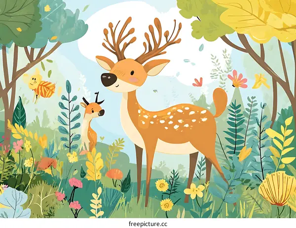 Cute Deer Family In The Spring Forest