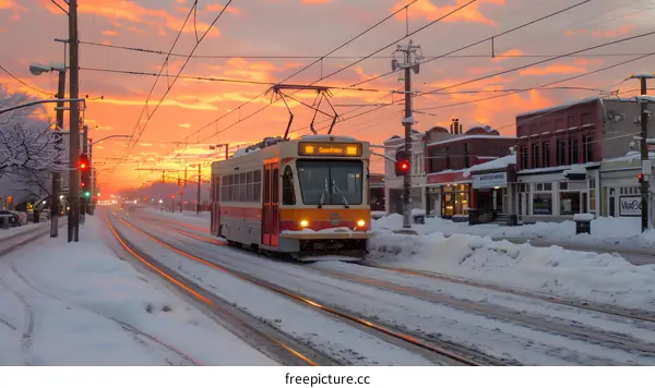 Snowy Streetcar Sunset