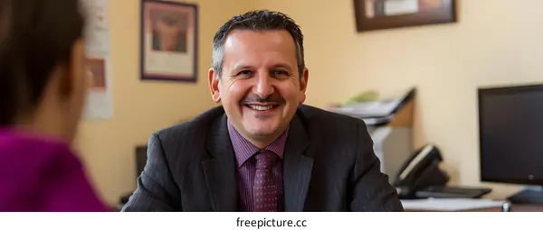 Smiling Businessman in Office Setting