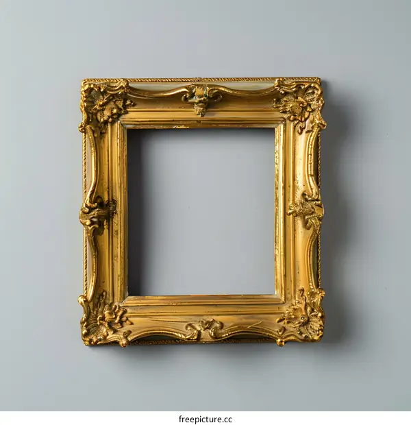 Ornate Gold Picture Frame on Gray Background