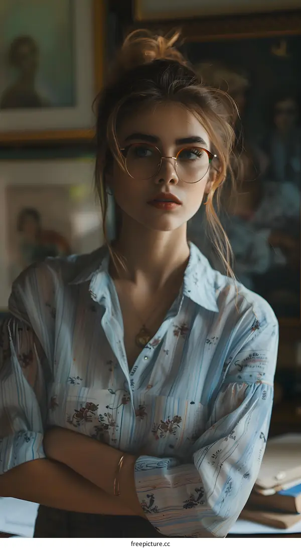 Portrait of a young woman with glasses