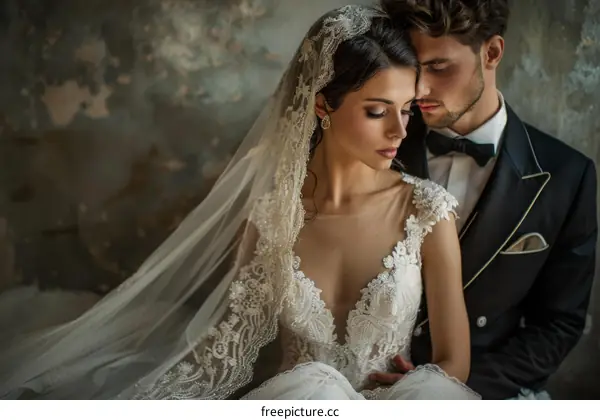 Young couple in love sitting on a bench in a park