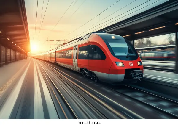 High-Speed Train at Sunset Station