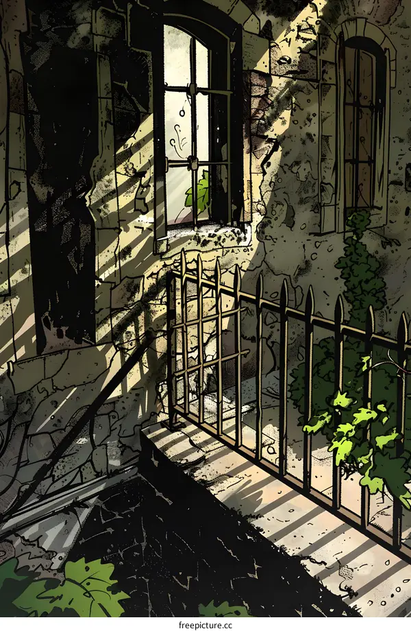 Old Stone Building with Window and Metal Gate