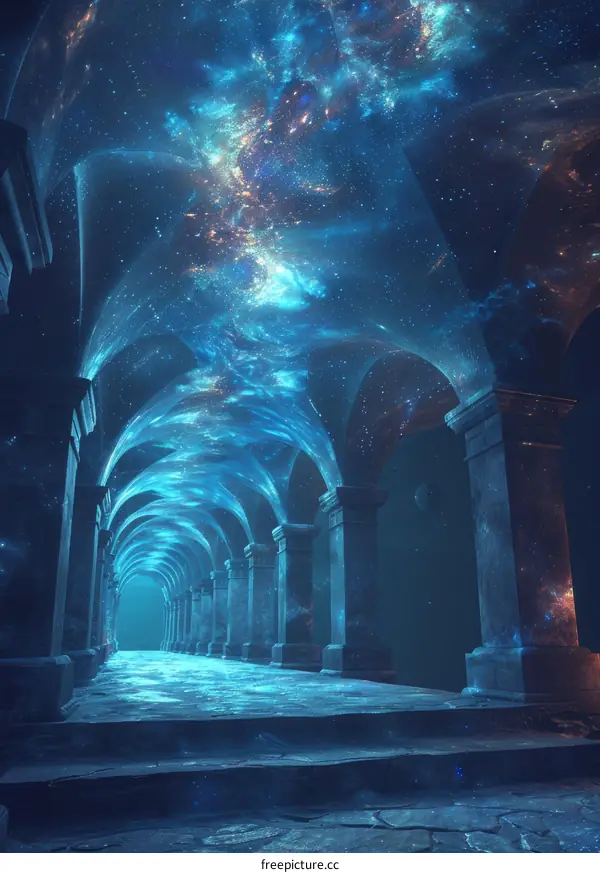 Mystical Starry Night Sky Over Ancient Greek Temple