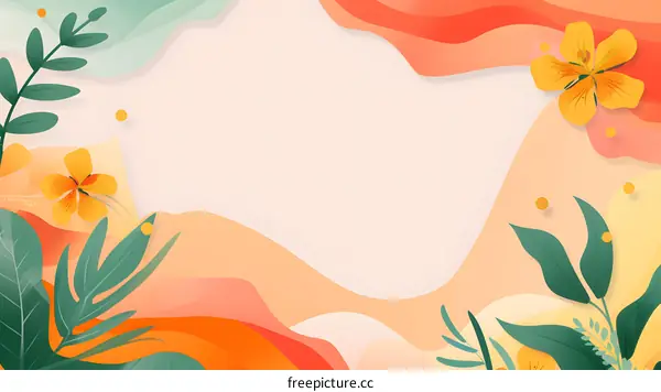 Summer Floral Background Illustration with Abstract Shapes