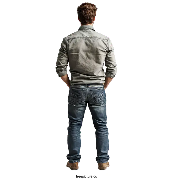 [Transparent Background PNG]Casual Man Looking Upward Fashion Denim Style