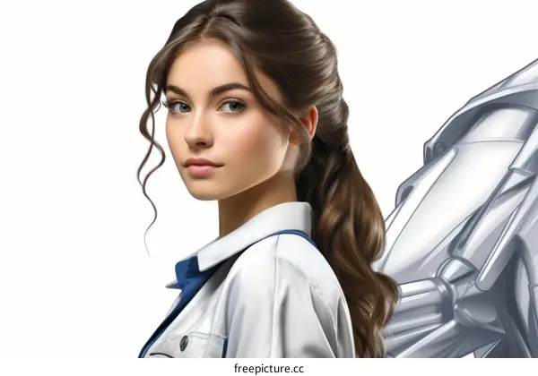 Charming Young Lady with Brown Hair and Blue Eyes