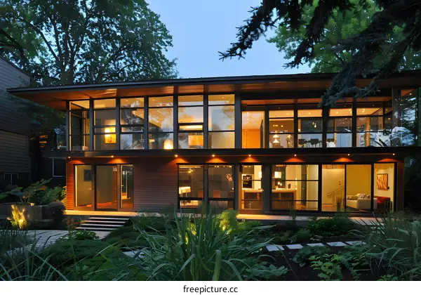 Modern House With Large Windows and Landscape Design