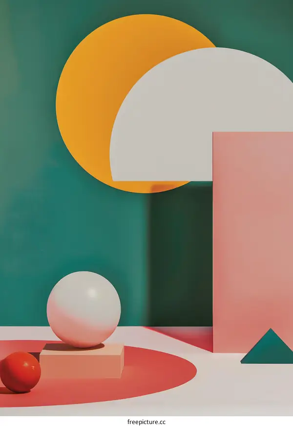 Abstract Geometric Shapes with Green and Pink Background