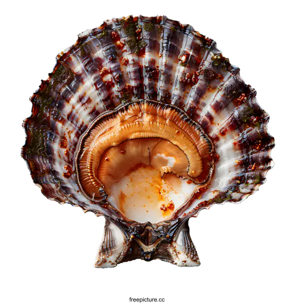 [Transparent Background PNG]A close-up image of a raw scallop in its shell