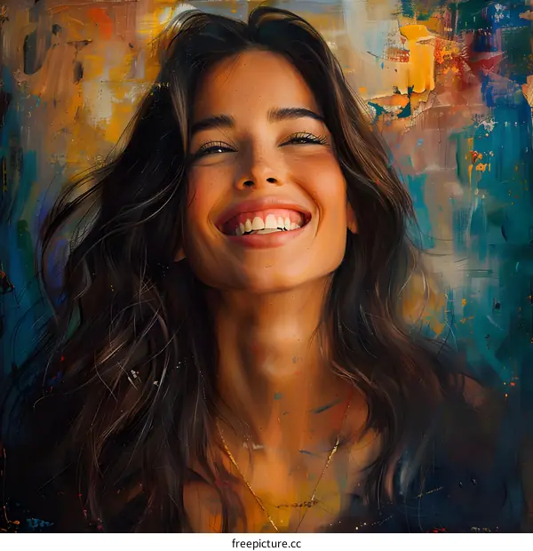 portrait of a smiling woman with long brown hair