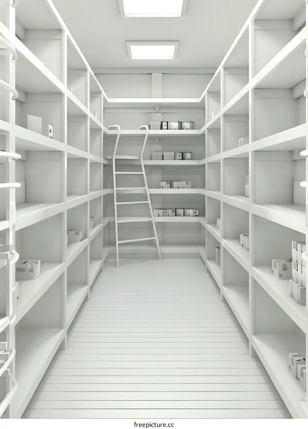 White Empty Storage Room With Ladder