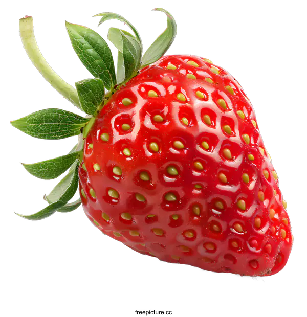 [Transparent Background PNG]Single Fresh Red Ripe Strawberry Isolated On White Background
