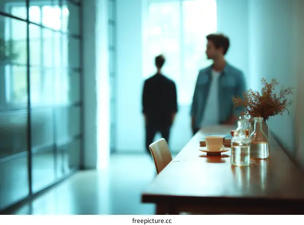 Modern Cafe Interior with Two People