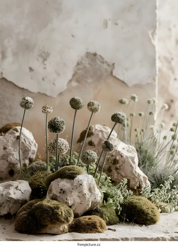 Green Plants with Moss and Rocks