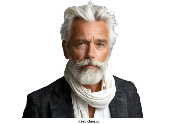[Transparent Background PNG]portrait of an old man with white hair and beard