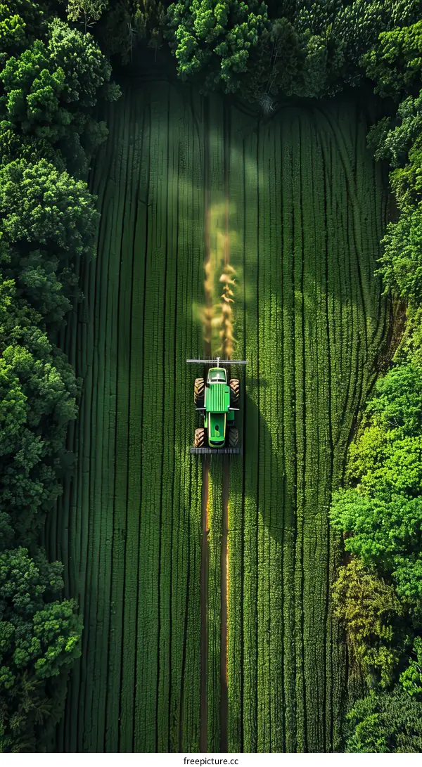 Tractor Working on Lush Green Farmland