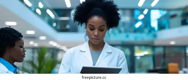 African American Doctor Using Tablet in Hospital