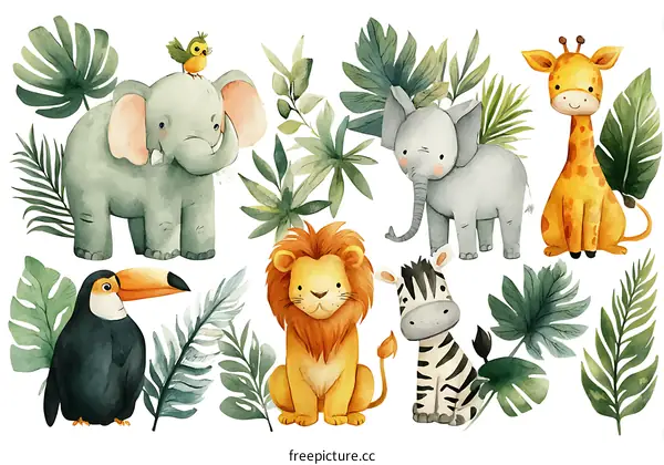 Cute Watercolor Jungle Animals