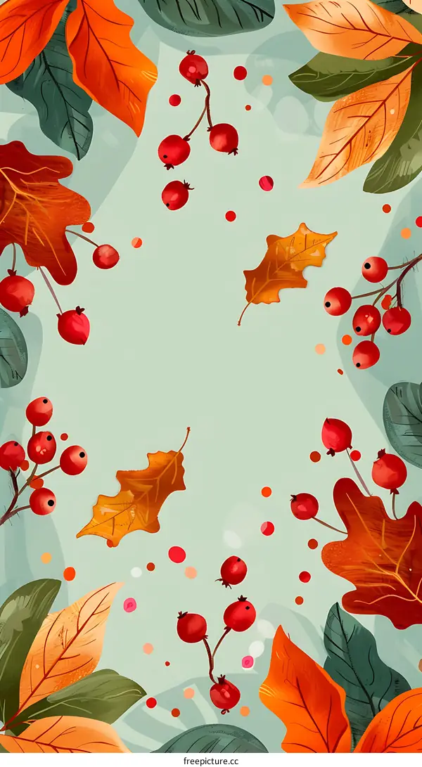 Autumn Leaves and Berries Background Illustration
