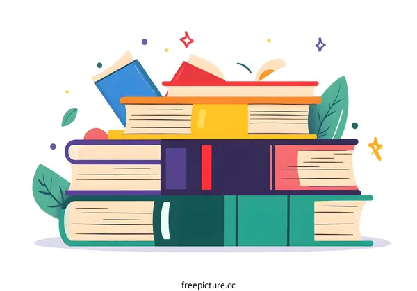 Stack of Books with Colorful Covers Illustration