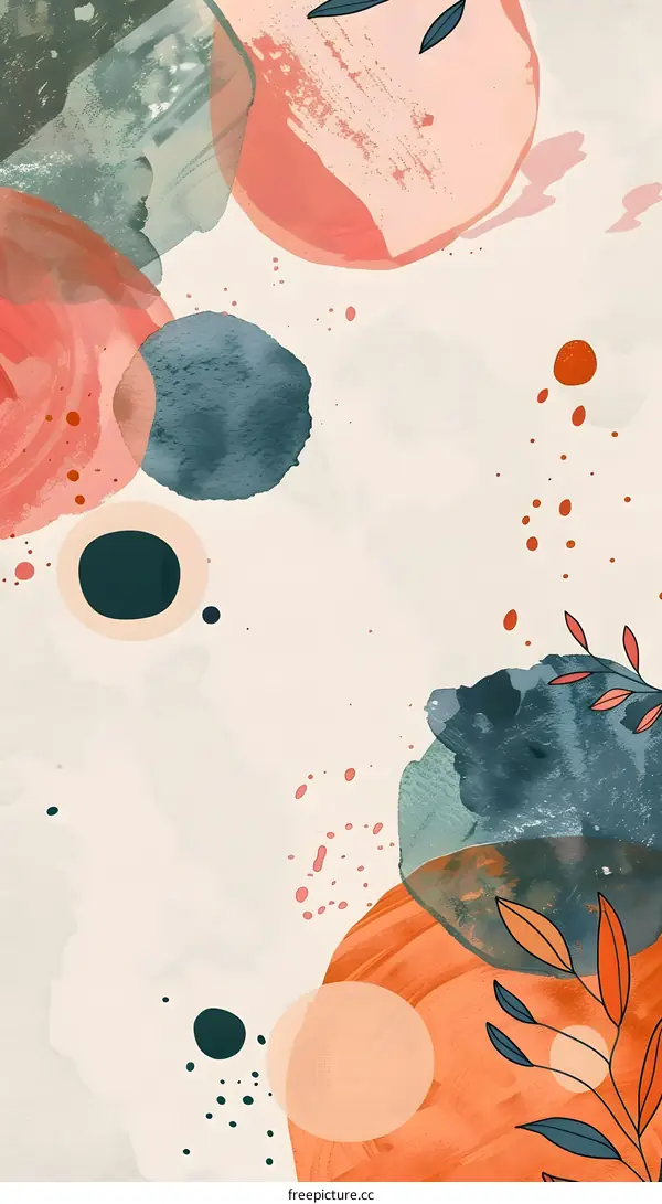 Abstract Watercolor  Background With Circles  And Leaves