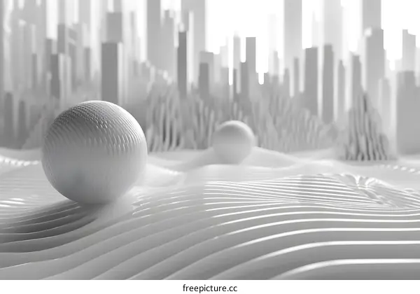 Abstract white spheres on a wavy surface