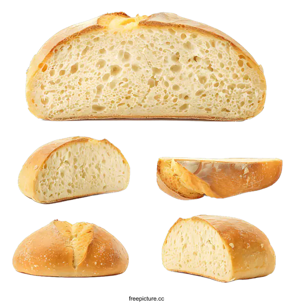 [Transparent Background PNG]Freshly Baked Bread Slices Isolated on White Background