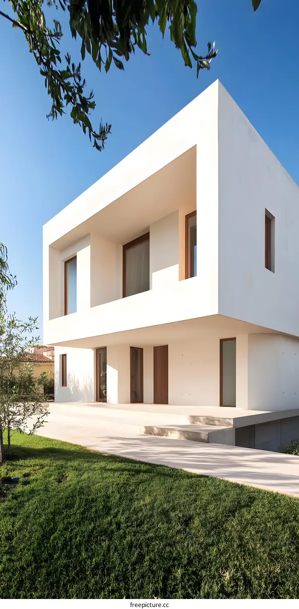 Modern Minimalist House with White Walls and Large Windows