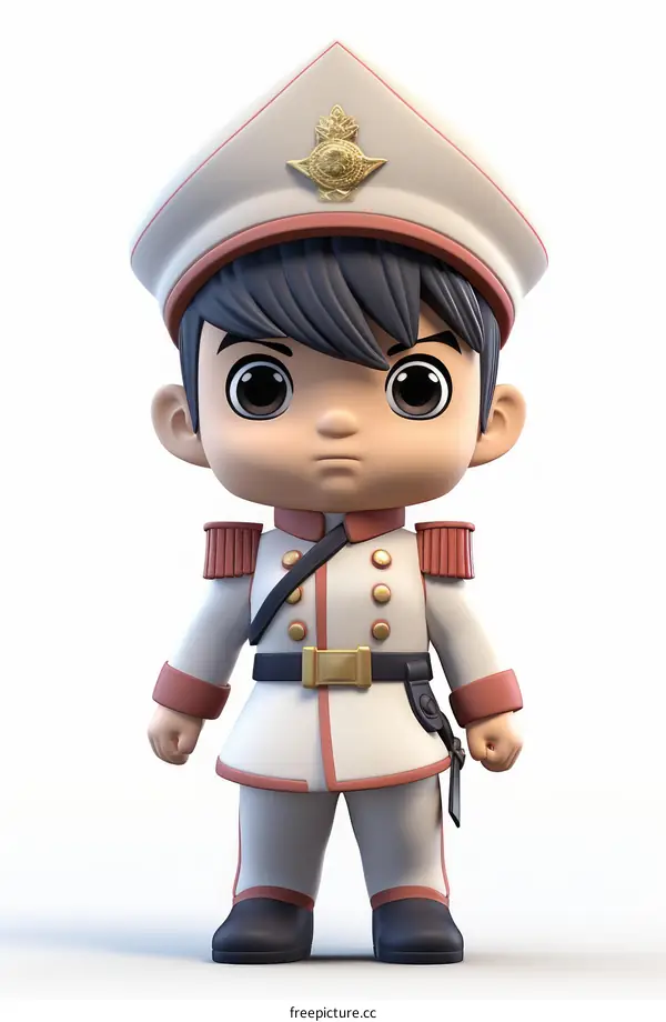 3D illustration of a young boy in a military uniform