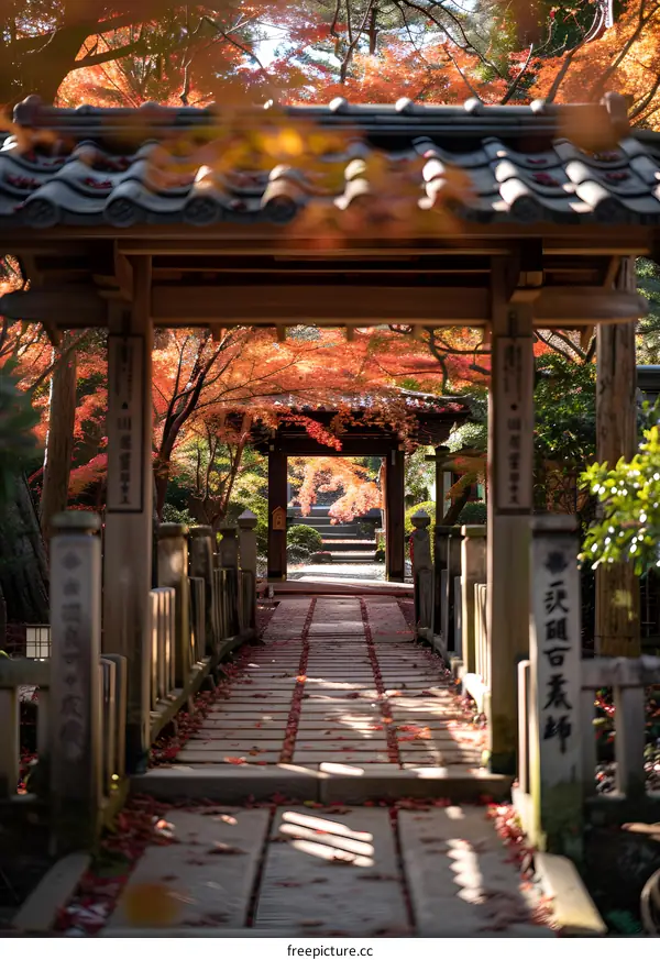 japanese temple with red maple leaves in autumn