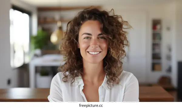portrait of a young woman with curly hair smiling