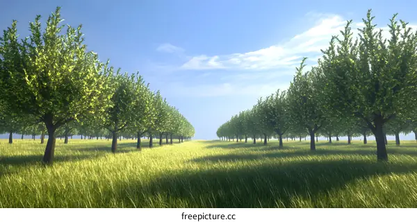 Green Trees and Lush Grass Field Under a Blue Sky
