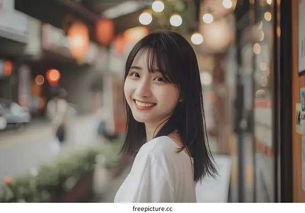 Smiling Asian Woman in the City