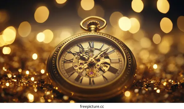 Vintage Gold Pocket Watch with Bokeh