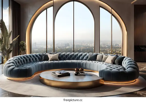 Modern Luxury Curved Sectional Sofa with Panoramic City View