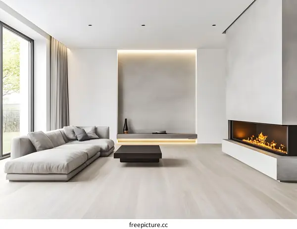 Minimalist Modern Living Room Interior Design With Fireplace
