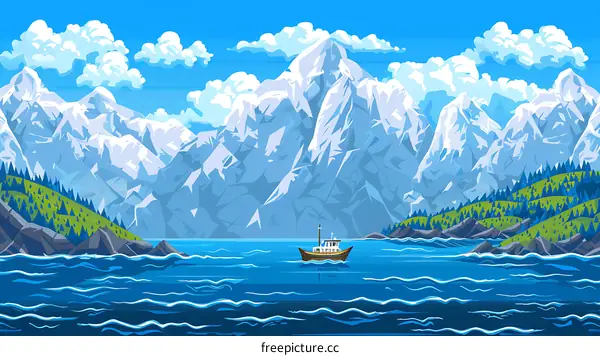 Mountain Landscape with a Boat on a Lake